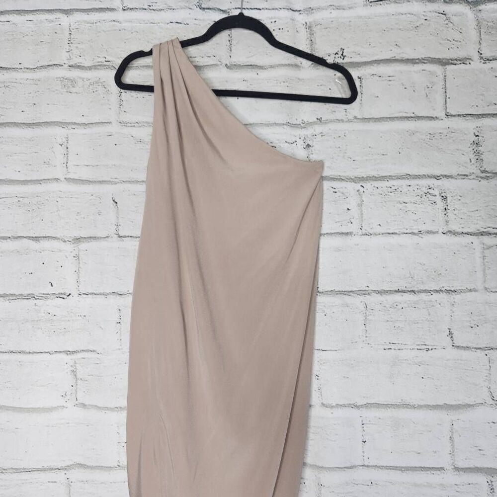 Ramy Brook Beige One Shoulder Mini Dress Bubble Hem 100% Silk Party - Picture 5 of 15